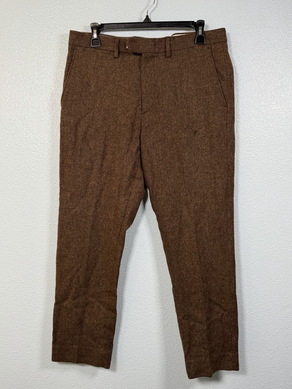 J.Crew Bowery Men’s 31x27 Moon British Cloth Wool Herringbone Tweed Pants Brown